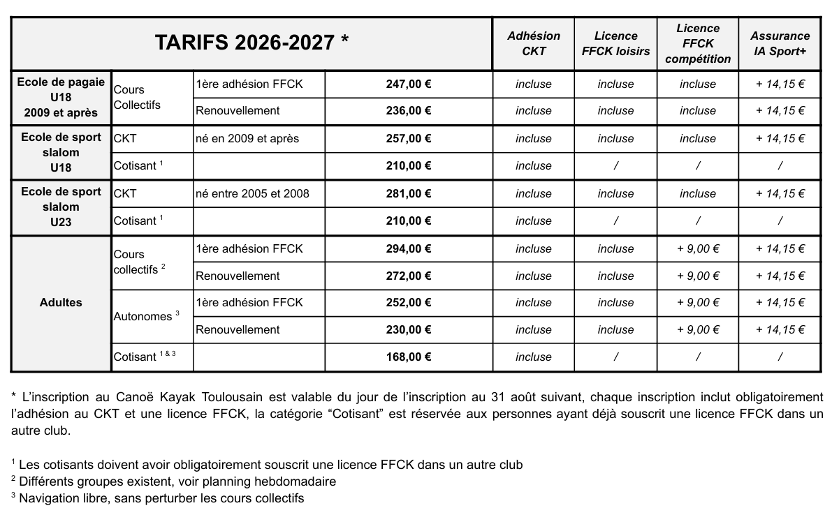 tarif 2026 - 2027